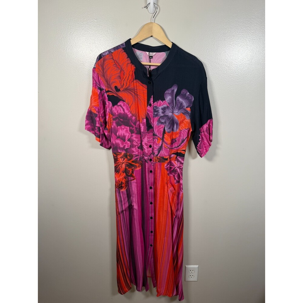 The Kit Cobie Shirt Dress Size 10 Maxi Striped Iris Art to Wear Abstract Floral - Picture 2 of 12